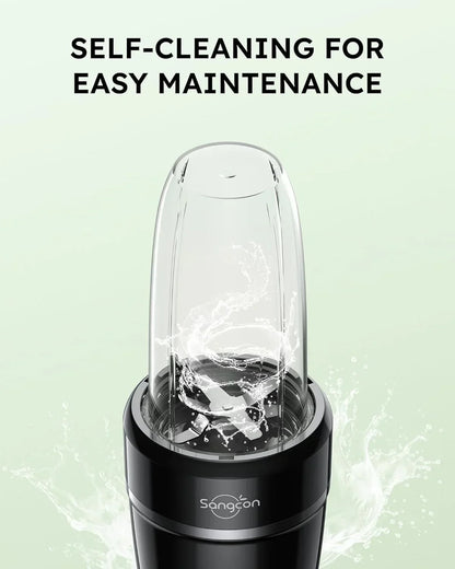 Self-cleaning kitchen blender with swirling water for easy maintenance, ideal for everyday cooking prep