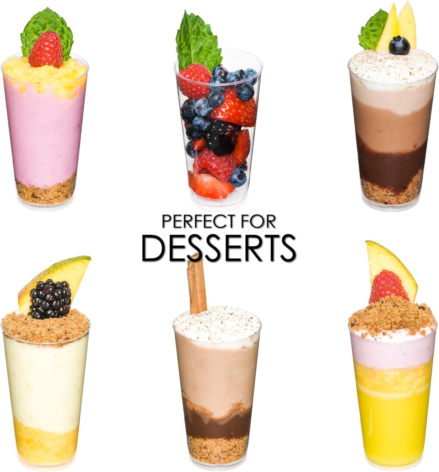 100 X 3 Oz Mini Dessert Cups with Spoons, Shooter - Clear Plastic Parfait Appetizer Cup - Small Reusable Shooter Glass for Tasting Party Shooters Desserts Appetizers - with Recipe Ebook