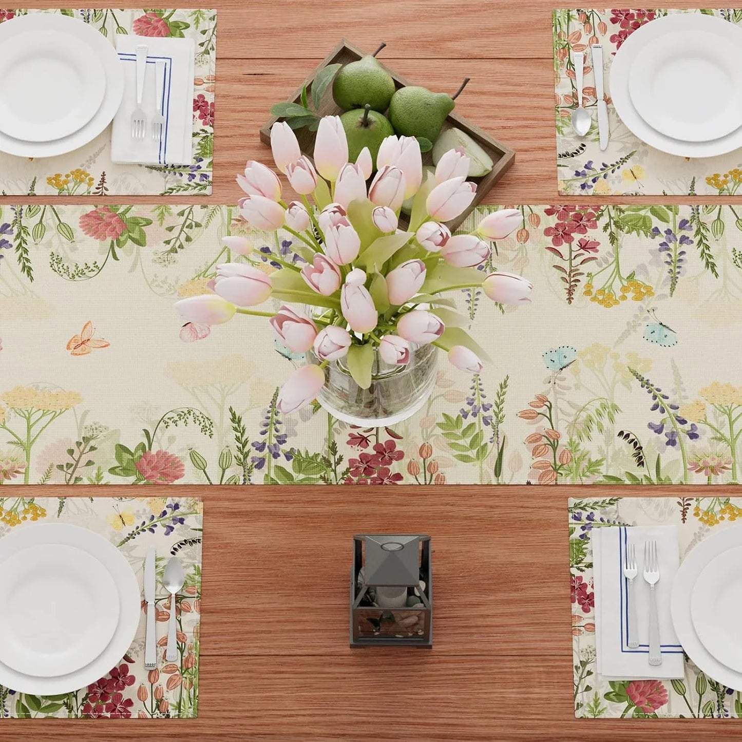 Wildflowers Grass Hummingbirds Spring Table Runner Summer Table Decoration for Party Home Kitchen Dining Holiday Decor 13X72 Inch