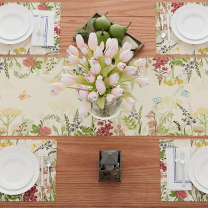 Wildflowers Grass Hummingbirds Spring Table Runner Summer Table Decoration for Party Home Kitchen Dining Holiday Decor 13X72 Inch