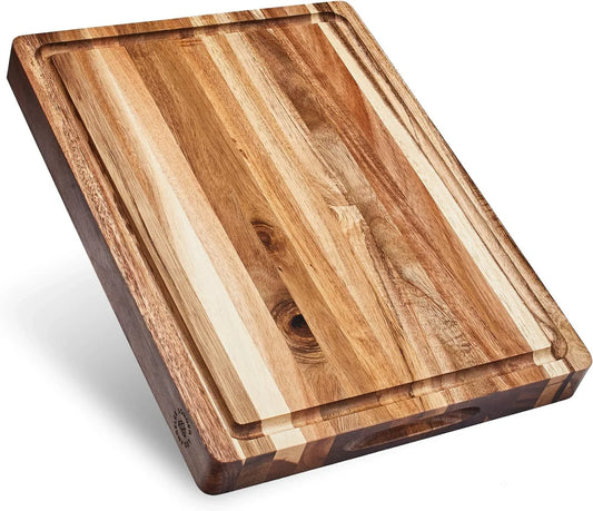 Winsome Acacia Wood Cutting Board | Acacia Edge Grain Cutting Board for Kitchen with Juice Groove & Sorting Compartment | Perfect for Charcuterie | Gift Box Included | 16X12X1.5 In