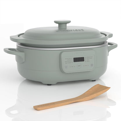 MAGNIFIQUE 4 Quart Programmable Casserole Slow Cooker, 8-In-1 Multi Cooker with Removable Non-Toxic Stoneware Crock, Claypot Slow Cooker, Rice-Cooking, Nonstick, Oven Safe Pot to 450°F, Olive