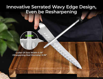 Resharpenable Bread Knife for Homemade Bread, 10 Inch Serrated Sourdough Knife with Offset Handle, Innovative Wavy Edge for Clean Slices Crusty Bread, Bagels, Pineapple & Tomatoes, Gift Box