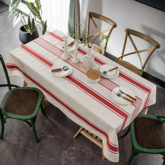 White Red Tablecloth Cotton Linen Farmhouse Table Cover Soft Washable Table Top for Parties Coffee Kitchen Décor Stripe(Rectangle/Oblong, 60"×70"(4-6 Seats)