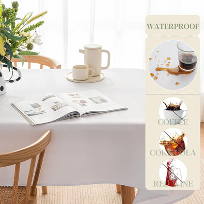 Table Cloth White 60X84 Inch Tablecloth for 6 Foot Rectangle Tables Outdoor Washable Wrinkle Free and Spillproof Polyester Tablecloth for Festival Camping Picnic Party Cover