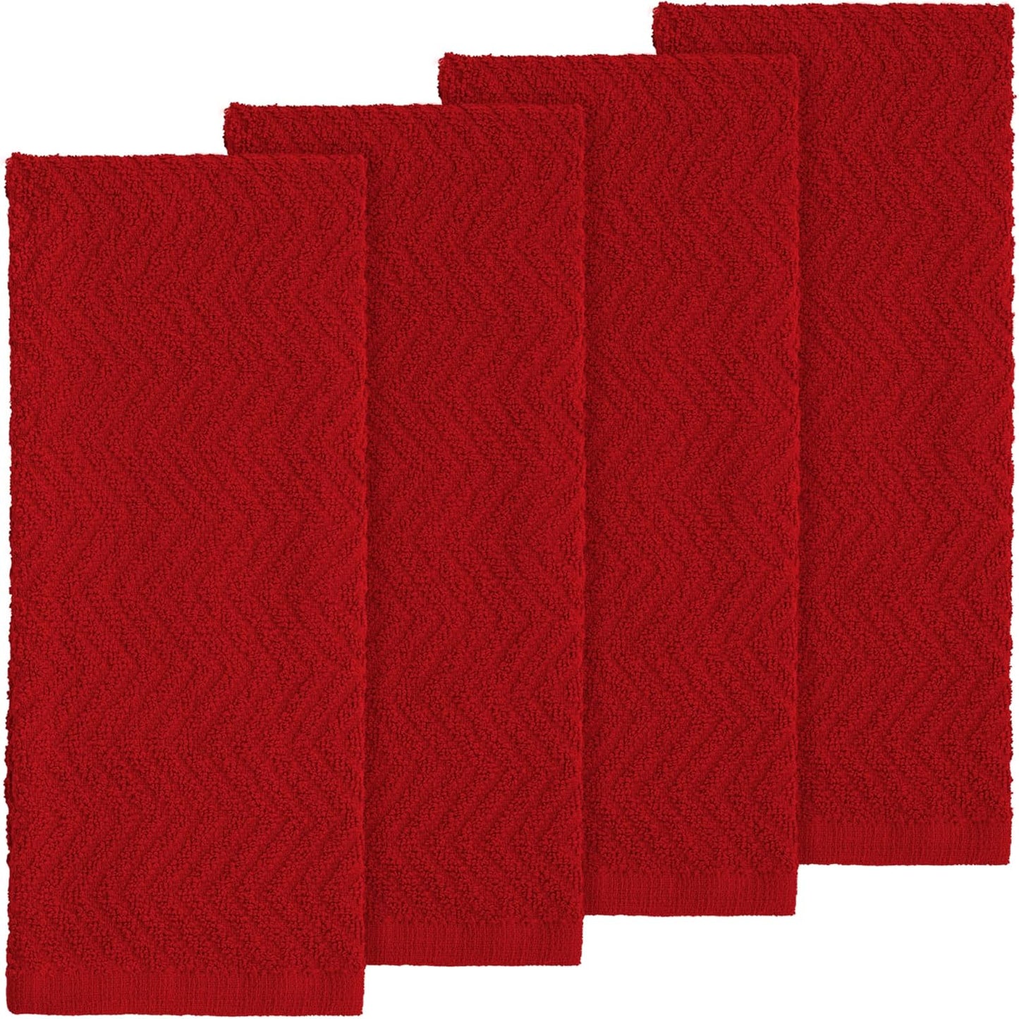 100% Cotton Kitchen Towels, 15" X 25" Absorbent Dish Towels [Premium Quality 400 GSM] Red (Pack of 4)