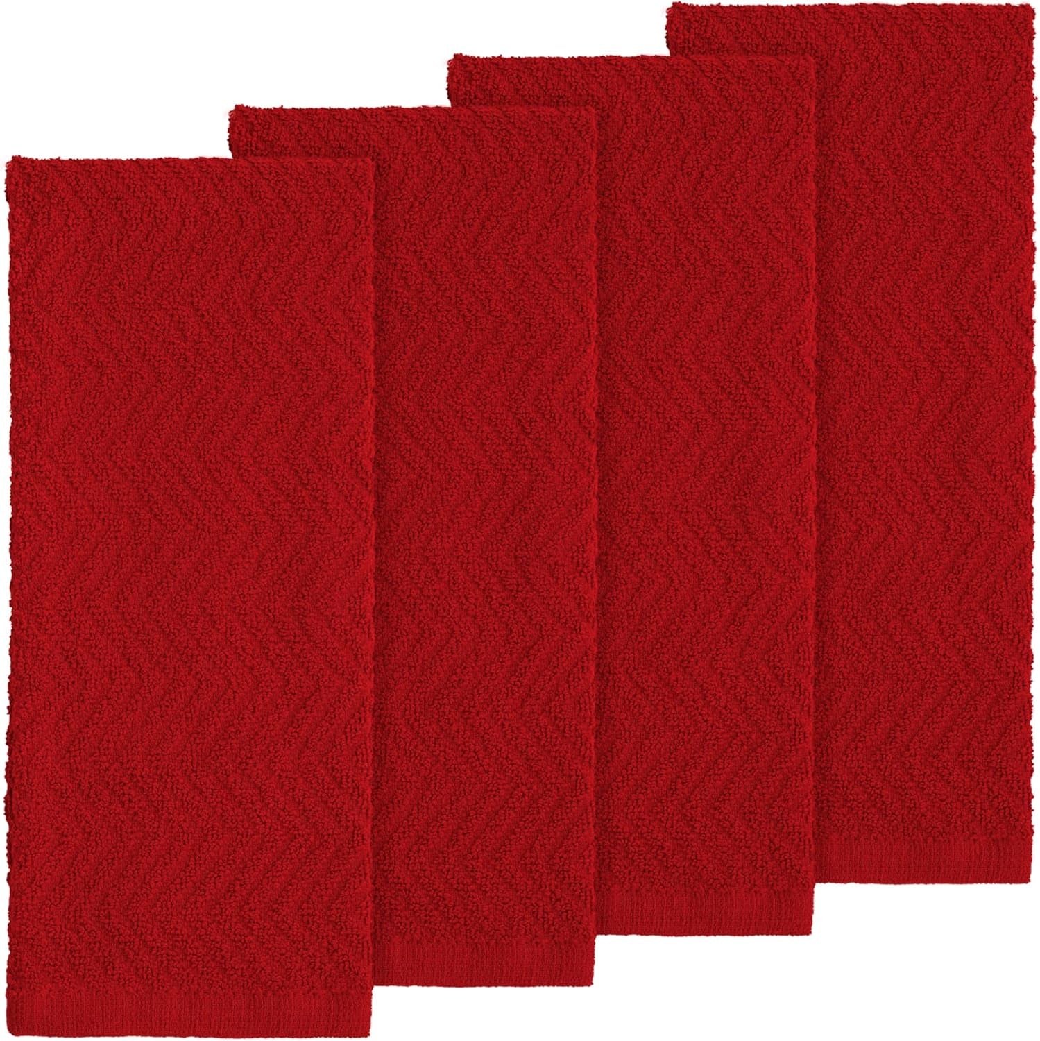 100% Cotton Kitchen Towels, 15" X 25" Absorbent Dish Towels [Premium Quality 400 GSM] Red (Pack of 4)