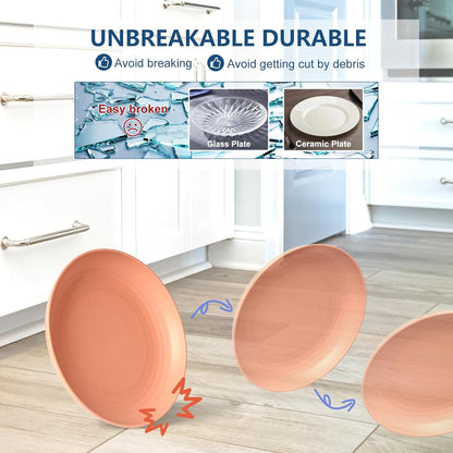 8-Pack 10Inch BPA Free Unbreakable Deep Dinner Plates, Wheat Straw Plastic Plates Dishwasher Safe Kitchen Plates Dinnerware Multicolor
