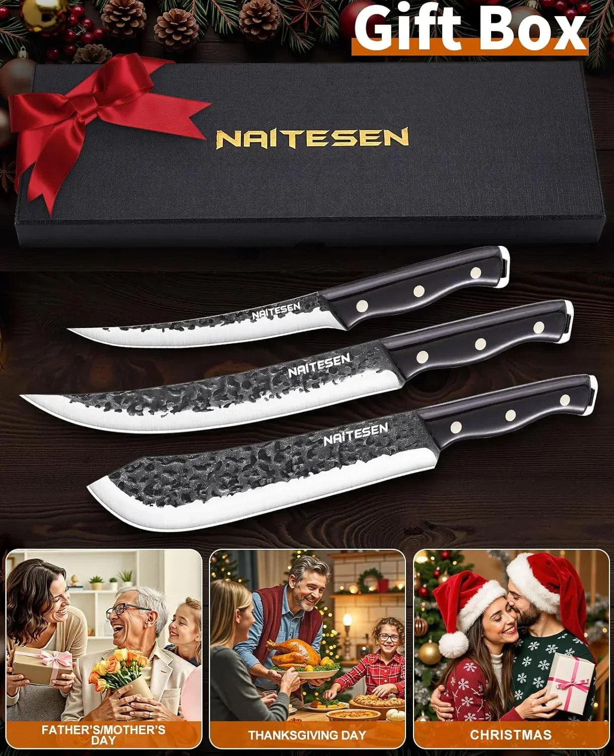 NAITESEN kitchen knives set in gift box for holidays, perfect for cooking and gifting