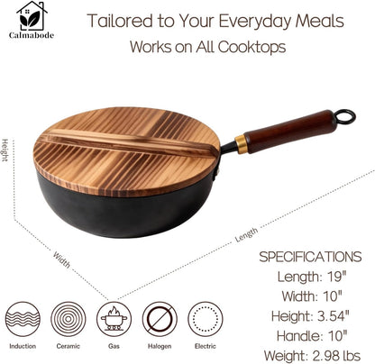 10" Pre-Seasoned Carbon Steel Wok - Fast, Even Heating, Electric & Induction - Durable Commercial-Grade - Ready-To-Use, Easy Maintenance - Toxin-Free Cooking - Japanese Style Deep Wok