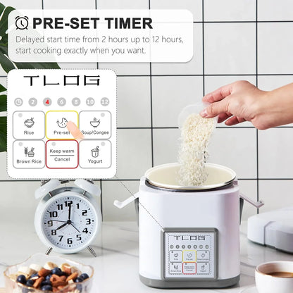 Mini Rice Cooker 2.5 Cups Uncooked, Healthy Ceramic Coating Portable Cooker, 1.2L Travel Small for 1-3 People, Personal Maker, Food Steamer, 12 Hours Delay Timer, Multi-Cooker Grains, Oats
