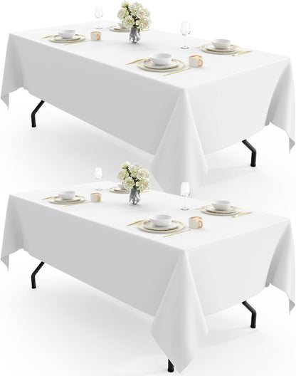 Rectangle Table Cloth 60" X 102" – Durable Polyester Tablecloth Offers Reusable & Washable Protection, Ideal for Outdoor Party, Picnic, Wedding, Banquet and Birthday, 2 Pack, White