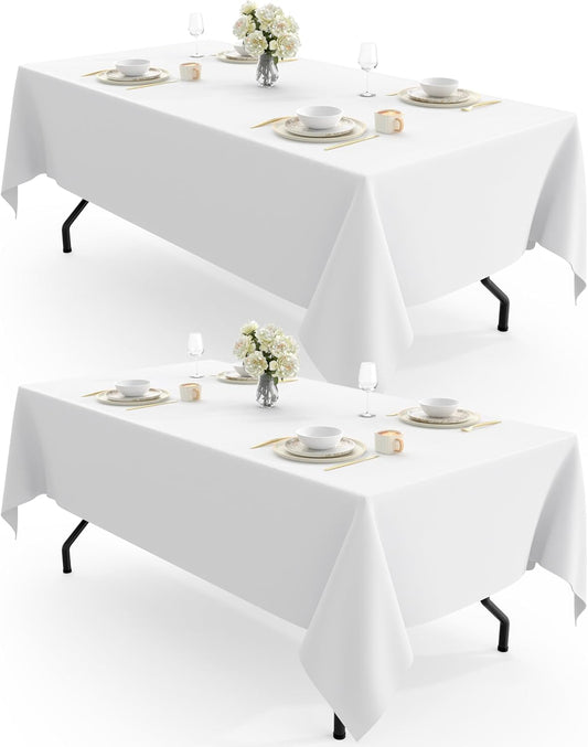 Rectangle Table Cloth 60" X 102" – Durable Polyester Tablecloth Offers Reusable & Washable Protection, Ideal for Outdoor Party, Picnic, Wedding, Banquet and Birthday, 2 Pack, White