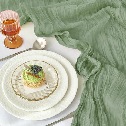 2 Pcs Cheesecloth Table Runner - 10Ft Sage Green Easter Decor Boho Gauze Cheese Cloth Table Runners for Baby Shower Decorations Wedding Party Spring Garden Farmhouse