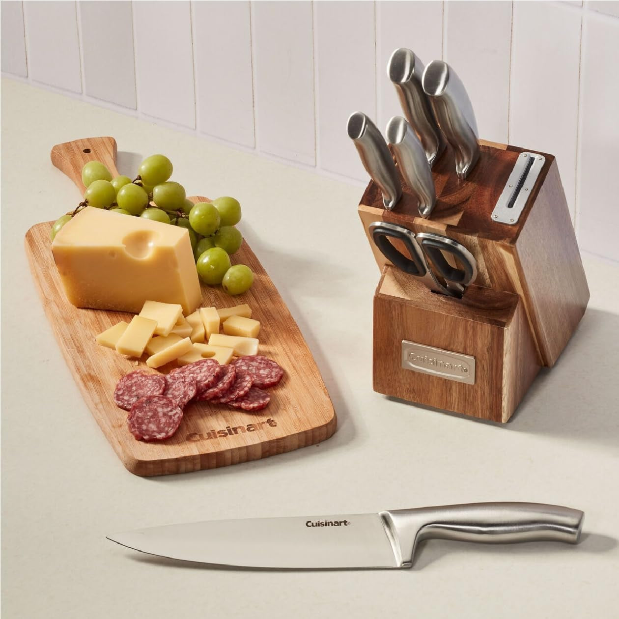 7 Pc Stainless Steel Essentials Cutlery Block Set with Built in Sharpener