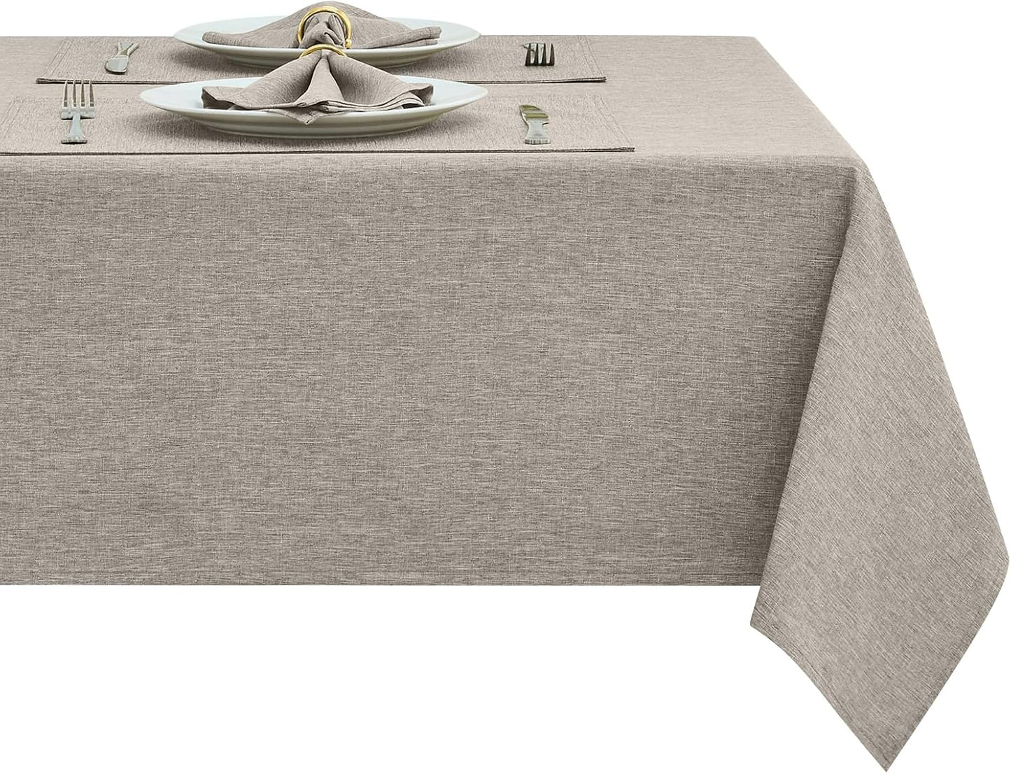 Rectangle Table Cloth Linen Farmhouse Stainproof Waterproof Washable Polyester Oblong Rectangular Fabric Table Cover for Kitchen Dining Dinner(Flaxen/52X70 Inch)