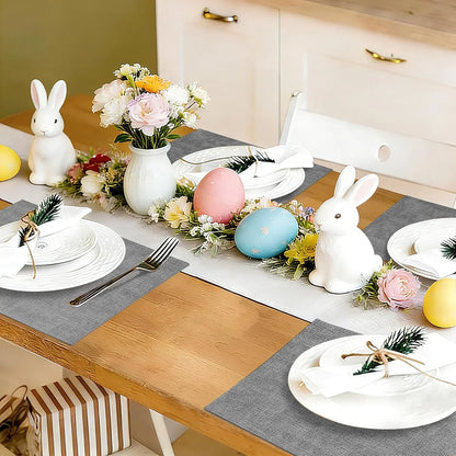 Faux Leather Heat Resistant Placemats 6 Packs, Waterproof Wipeable Dining PU Place Mats for Indoor & Outdoor, Easy to Clean, Light Grey