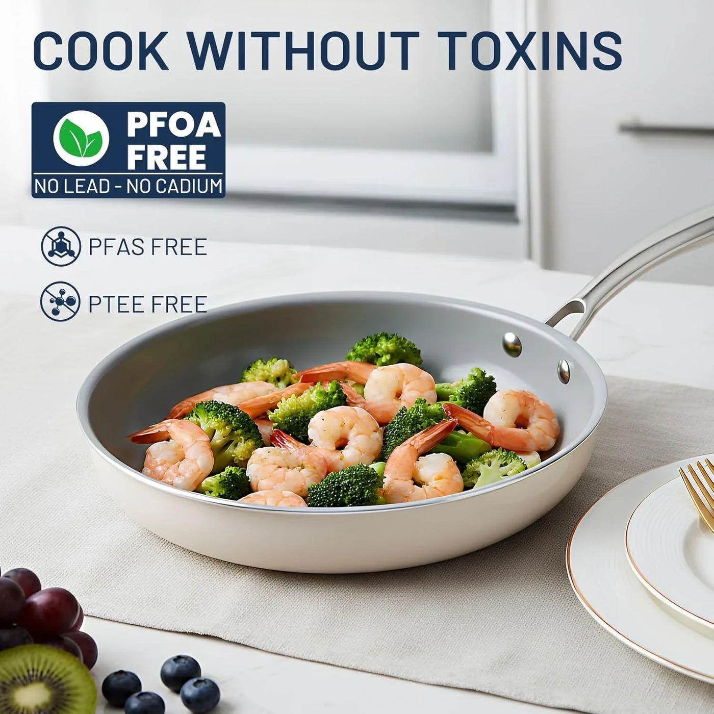 Non Stick Frying Pans, 3 Pack Ceramic Frying Pan for Cooking, 8+9.5+11 Inch Omelette Pans Set with Stay Cool Handle, Induction Ready, Free of PFAS PFOA PTFE, Oven/Dishwasher Safe