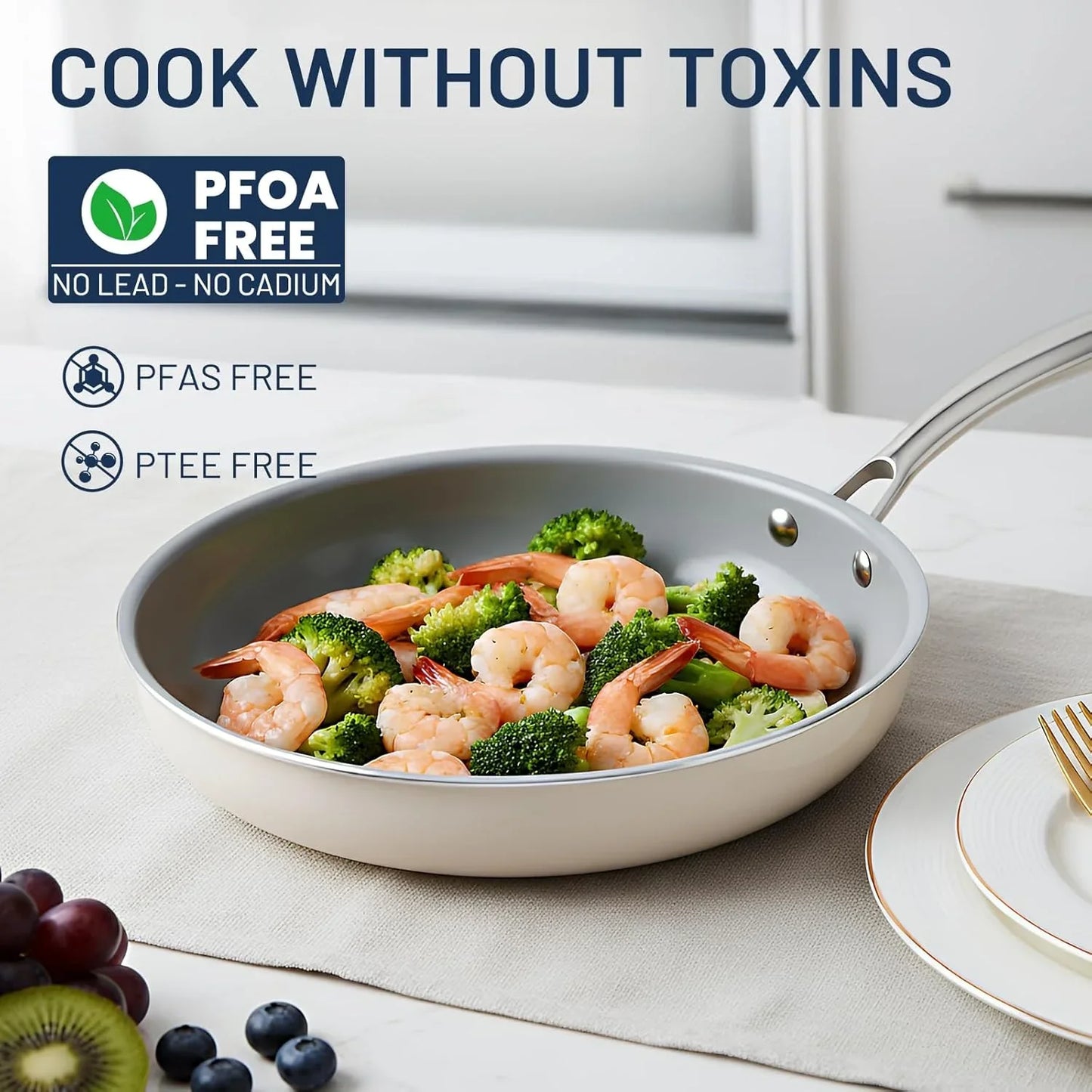 Non Stick Frying Pans, 3 Pack Ceramic Frying Pan for Cooking, 8+9.5+11 Inch Omelette Pans Set with Stay Cool Handle, Induction Ready, Free of PFAS PFOA PTFE, Oven/Dishwasher Safe