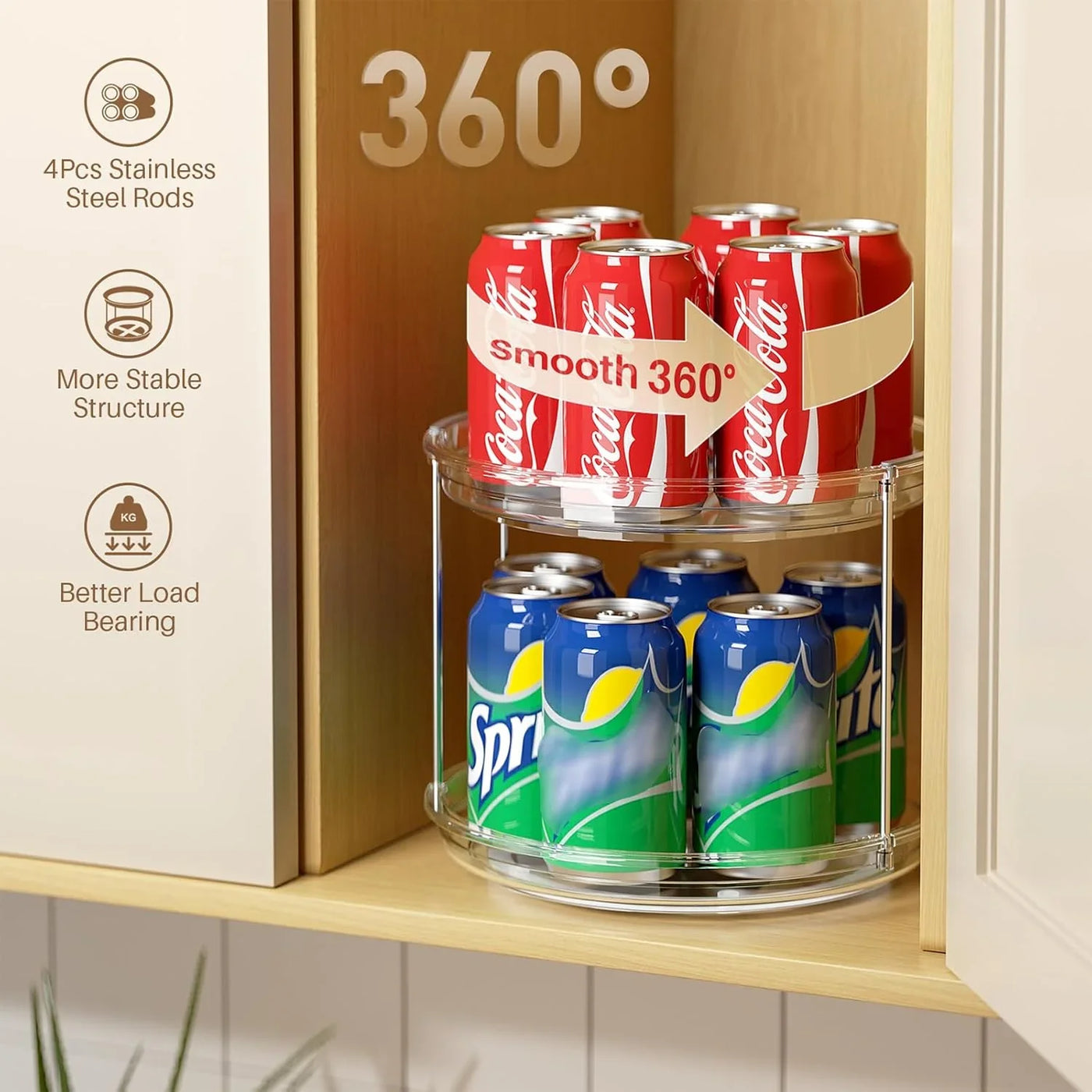 2 Tier Lazy Susan Turntable Organizer 9.25'' Rotating Spice Rack Organization for Cabinet, Kitchen, Pantry, Countertop, Bathroom, Vanity, Medicine Cabinet Organizer, Clear