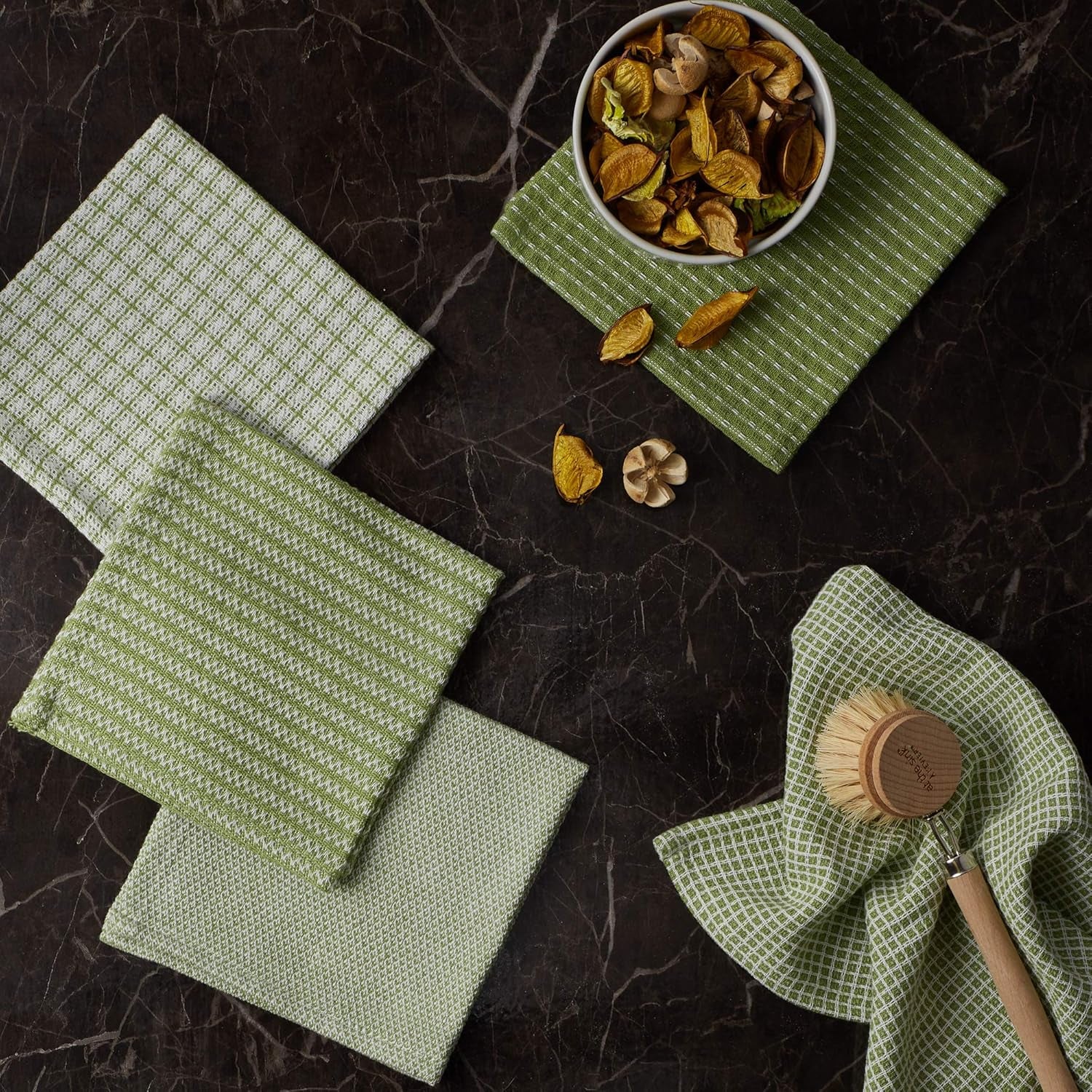 Everyday Kitchen Collection Assorted Dishcloth Set, 12X12, Antique Green, 5 Count