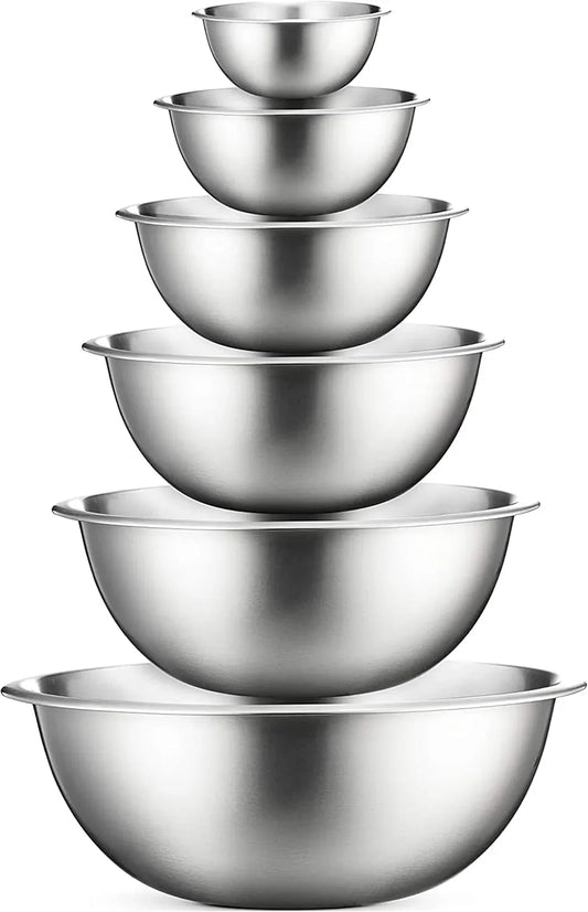 Stainless Steel Mixing Bowls Set, Dishwasher Safe, 6 Piece Metal Mixing Bowls for Kitchen, Nesting, Large, Small, Big Food Prep, Cooking, Baking