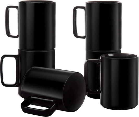 Porcelain Tea Mugs Coffee Mug Set, Large 15 Ounces Cups for Coffee, Tea, Cocoa, and Mulled Drinks, Set of 6, Black