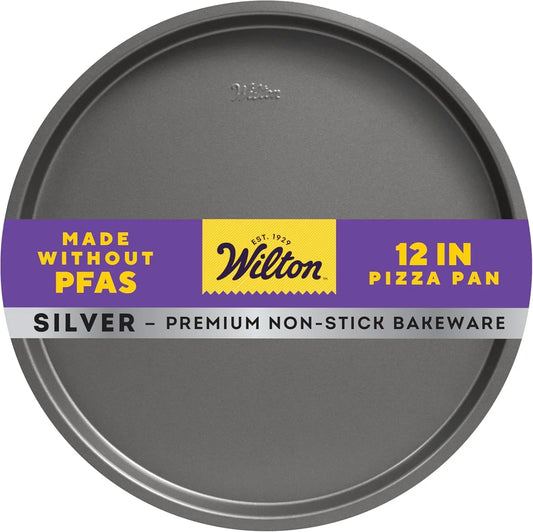 Silver Non Stick 12 In. Pizza Pan, Cold-Rolled Steel Bakeware, Made without PFAS