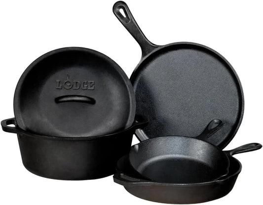 Cast Iron Set - Pre-Seasoned Kitchen Set - Skillets, Griddle & Dutch Oven Included - Pfas-Free Non-Toxic Cookware - 5-Piece Set