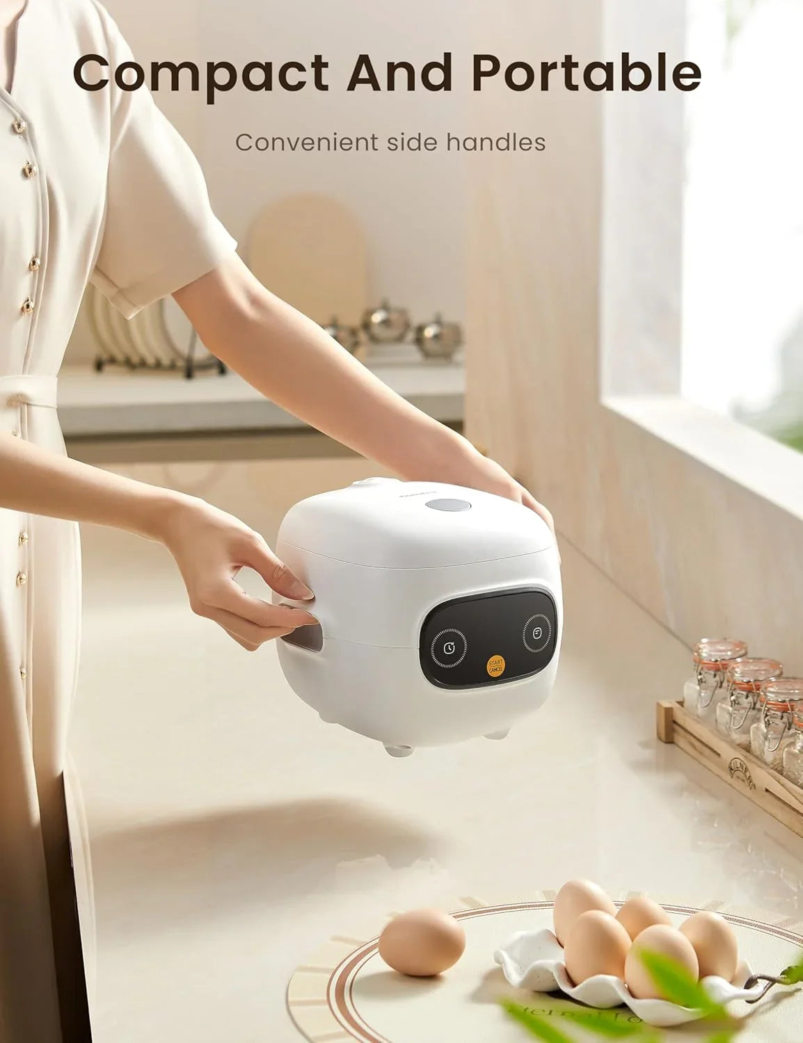 Mini Rice Cooker 4 Cups Cooked/2 Cups Uncooked, Portable Non-Stick Rice Maker, 24 Hours Timer Delay, 6 Functions, Fast Cooker, Brown Rice, Oatmeal, White