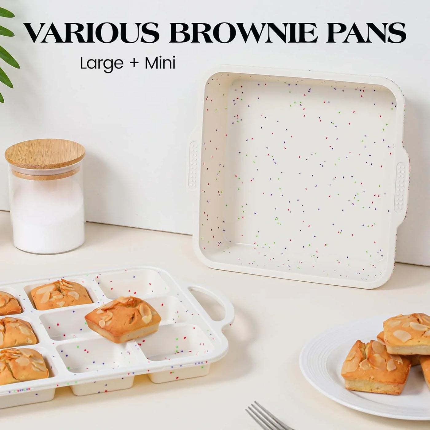 2 Pcs Brownie Pan with Dividers Silicone Nonstick Mini Individual 12 Cup Square Muffin Cupcake Pans with Metal Reinforced Frame(Cream)