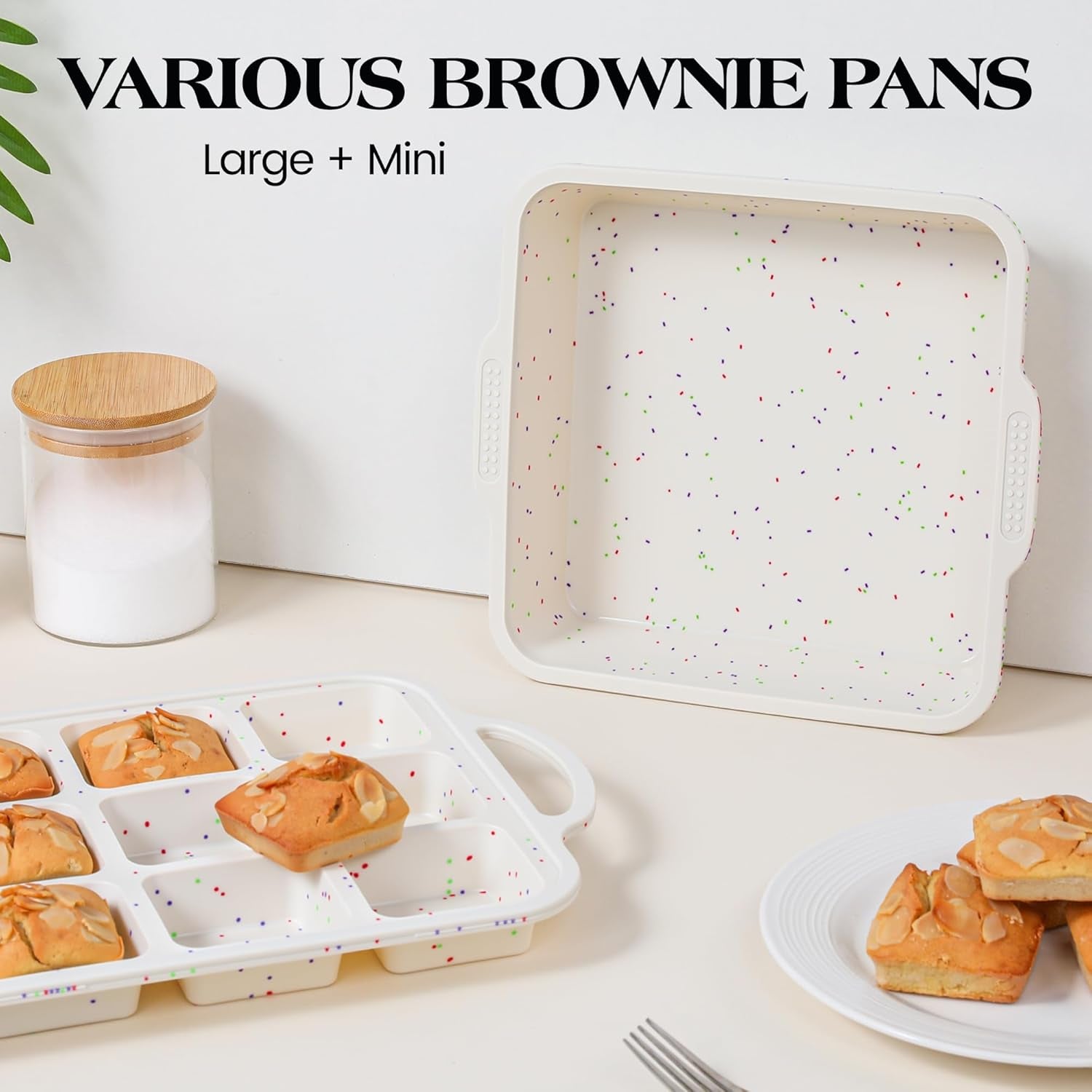 2 Pcs Brownie Pan with Dividers Silicone Nonstick Mini Individual 12 Cup Square Muffin Cupcake Pans with Metal Reinforced Frame(Cream)