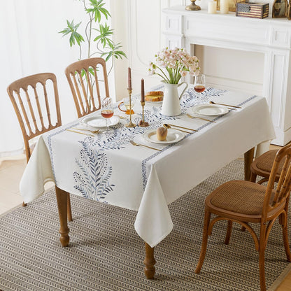Linen Style Embroidered Tablecloth, Waterproof and Wrinkle-Resistant Table Cloth Rectangle Tables, Farmhouse Floral Rectangle Table Cover for Dining Room and Outdoor Parties(Blue, 55"X71")
