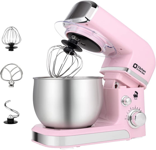 Stand Mixer,3.2Qt Small Electric Food Mixer,6 Speeds Portable Lightweight Kitchen Mixer for Daily Use with Egg Whisk,Dough Hook,Flat Beater (Pink)