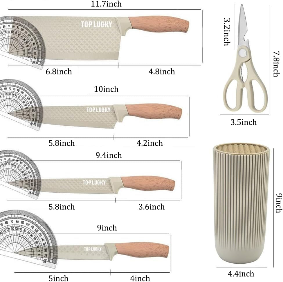 Knife Set,  6-Piece Khaki Kitchen Knife Set for Home, Anti-Rust Non-Stick Stainless Steel Sharp Chef Knife Sets with Universal Knife Block for Kitchen, Ergonomical Design (Khaki)