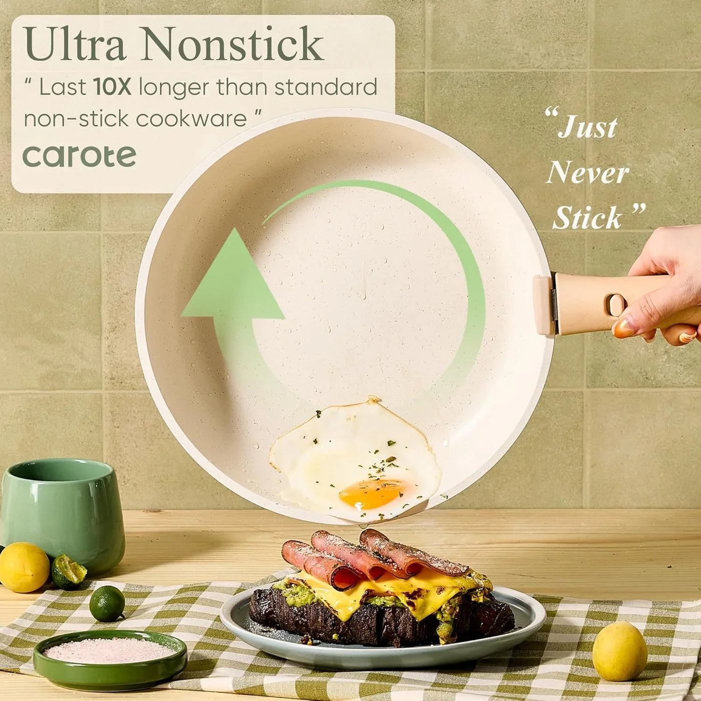 Pots and Pans Set, Nonstick Cookware Set Detachable Handle, 19Pcs Induction Kitchen Cookware Sets Non Stick with Removable Handle, RV Cookware Set, Oven Safe, Sage Green