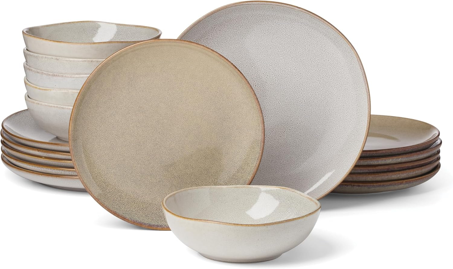 899208 Organic Shades Oatmeal 18-Piece Dinnerware Set, Service for 6