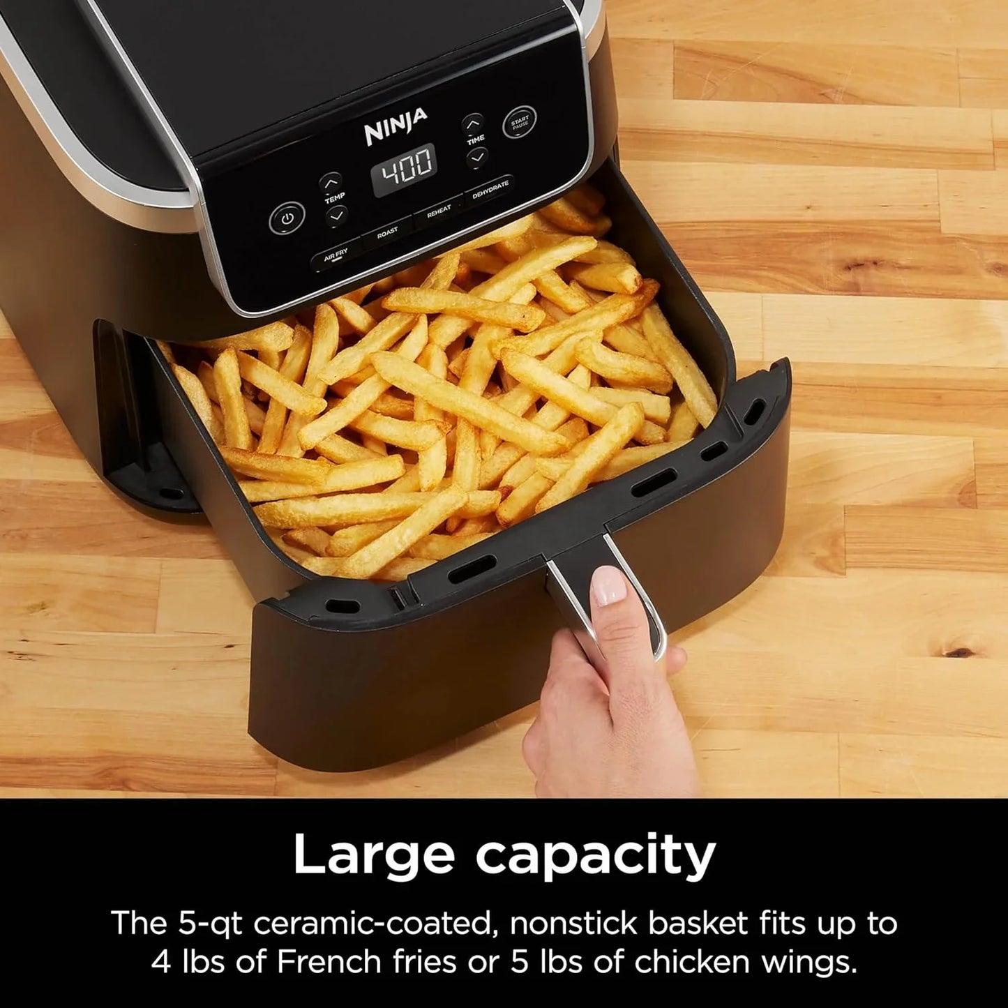 Air Fryer with Air Crisp | 5 QT Capacity Fits up to 4Lbs of Fries | 4-In-1 Pro Air Fry, Roast, Reheat, Dehydrate | 400°F Max Temp | 1750 Watts | W/Nonstick Basket & Crisper Plate | Grey | AF141