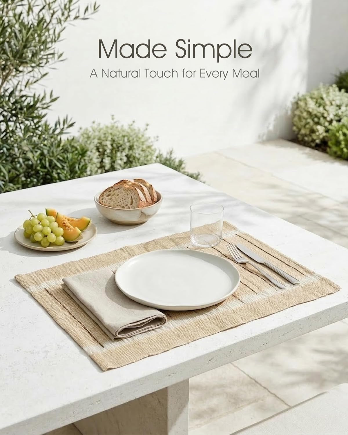Ramie Placemats Set of 6 for Dining Table, Natural Woven Placemats with Open-Weave Design, Heat Resistant Washable Table Mats, Farmhouse Boho Table Decor, Housewarming Gift
