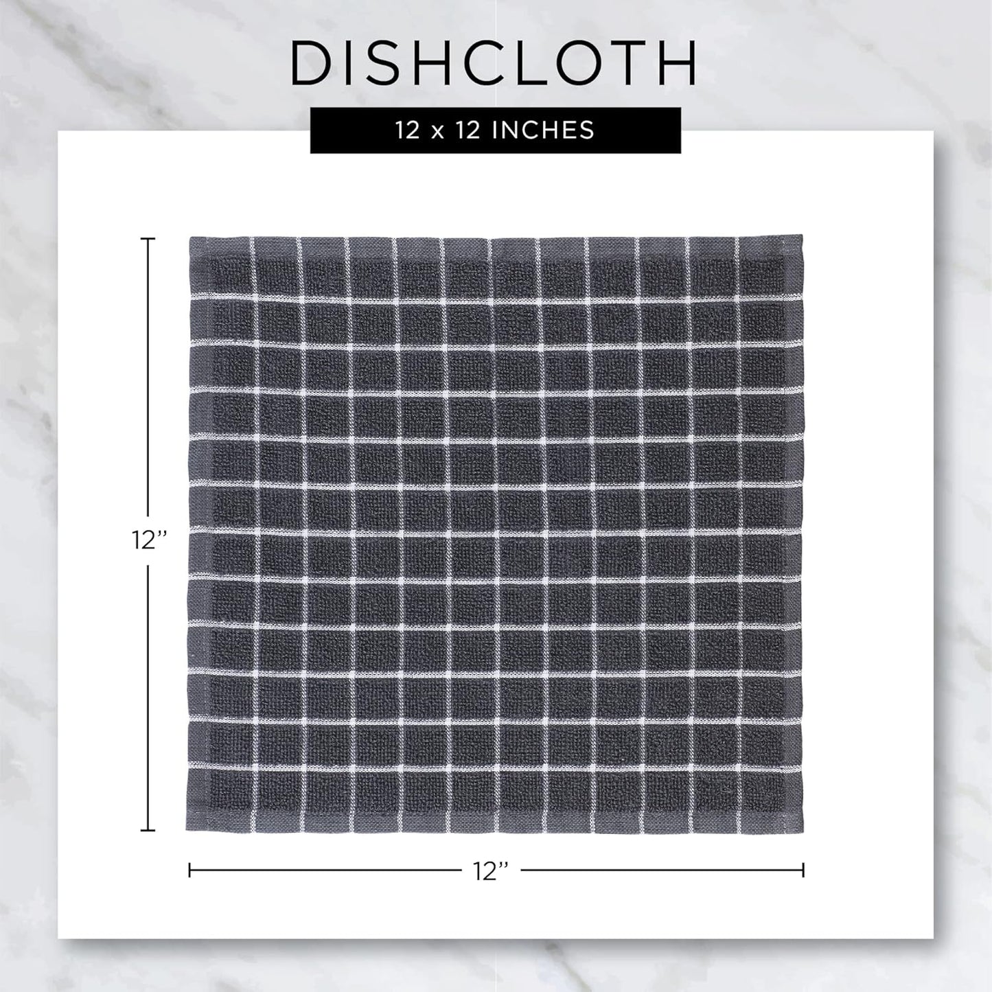 Scrubber Dishcloths Collection Windowpane Dishrag Set, 12X12, White/Stone Stripe, 6 Piece