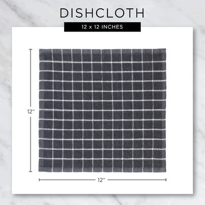 Scrubber Dishcloths Collection Windowpane Dishrag Set, 12X12, White/Stone Stripe, 6 Piece