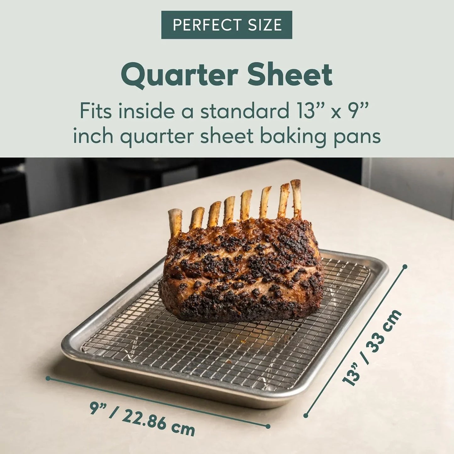 Oven-Safe, Dishwasher-Safe 100% Stainless Steel Cooling & Baking Rack Set - Tight-Wire Bake for Oven Cooking - Heavy Duty - 8.5X12 - Set of 2 - Small Quarter Sheet Pan Cooling Racks