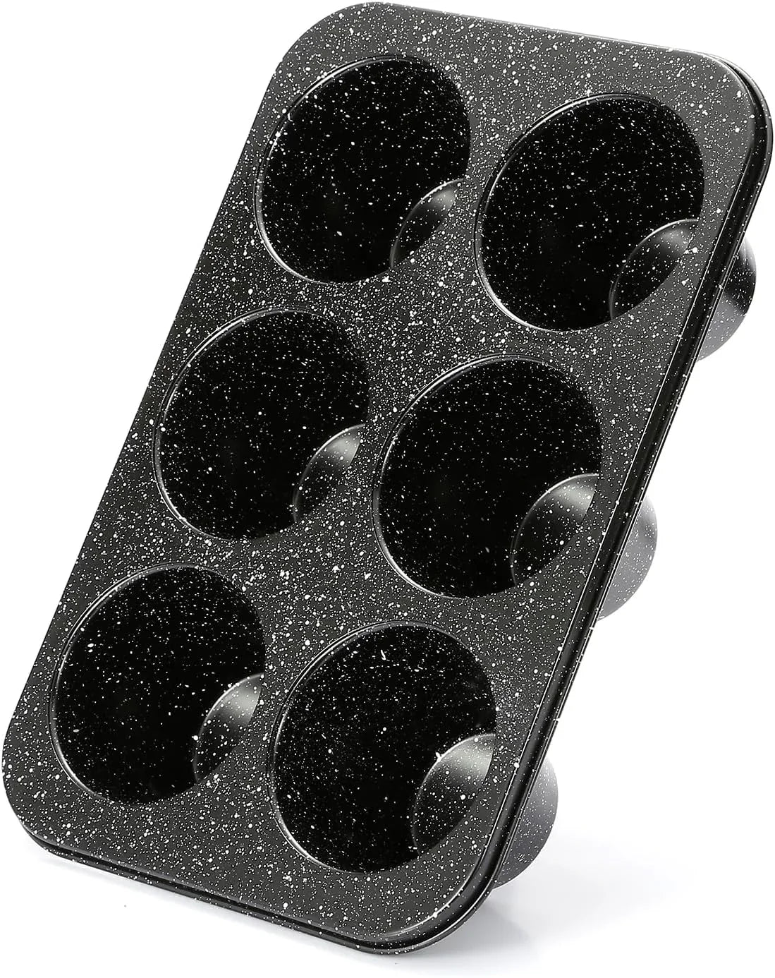 Jumbo Muffin Pan 6 Cup, Deep Muffin Pan Extra Large Cupcake Tin Black Granite Finish Carbon Steel Baking Pan 3.5Dia X3 Inch Cup