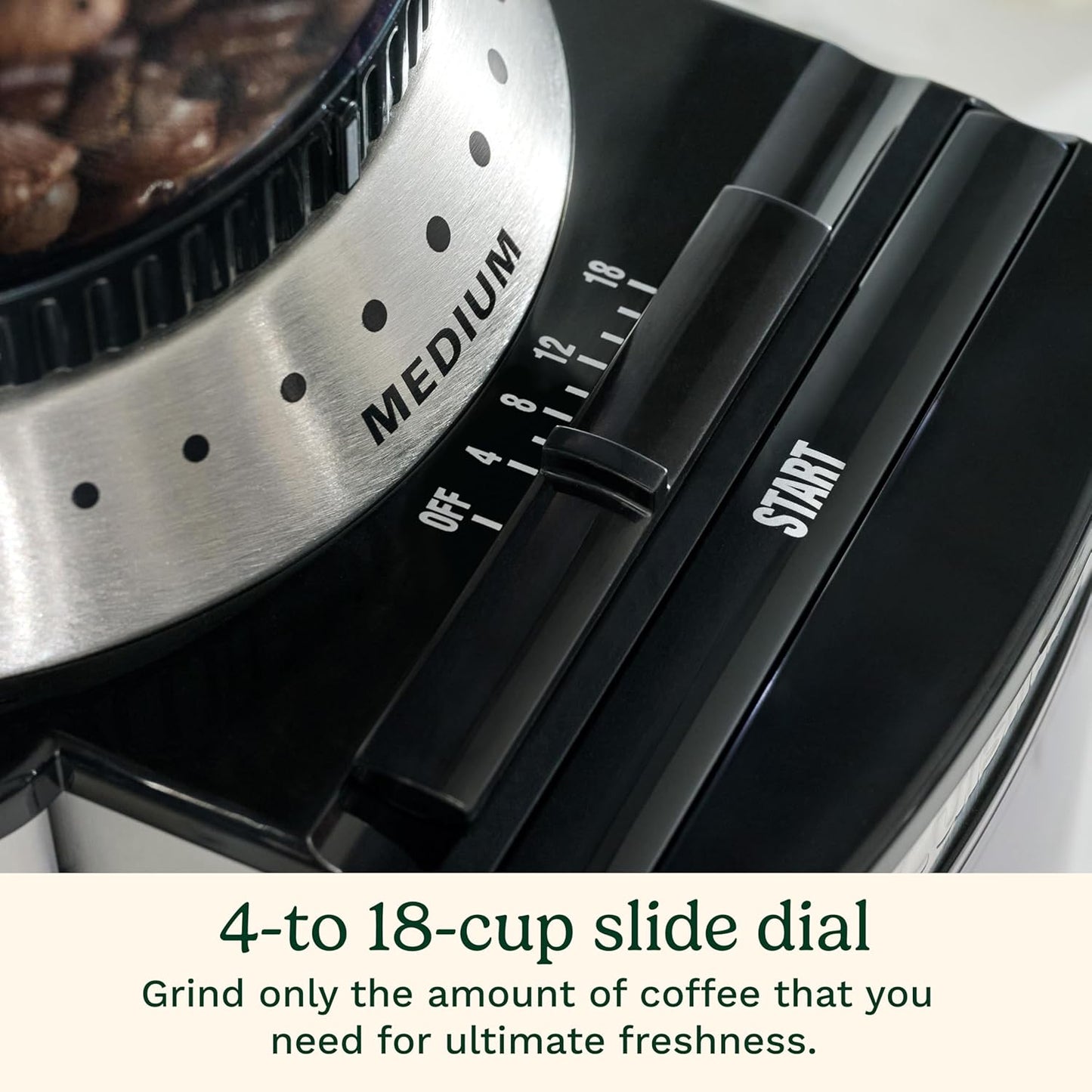 Coffee Grinder, Electric One-Touch Automatic Burr Coffee Grinder with 18-Position Grind Selector, Cup Size Selector for 4 – 18 Cups, DBM-8P1, Black Stainless