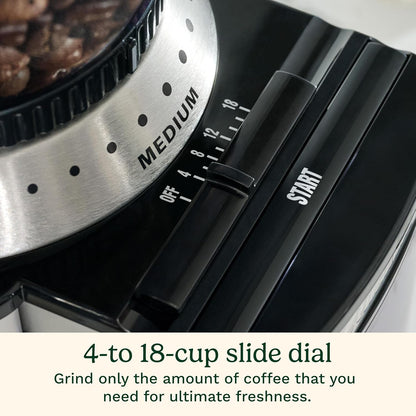 Coffee Grinder, Electric One-Touch Automatic Burr Coffee Grinder with 18-Position Grind Selector, Cup Size Selector for 4 – 18 Cups, DBM-8P1, Black Stainless