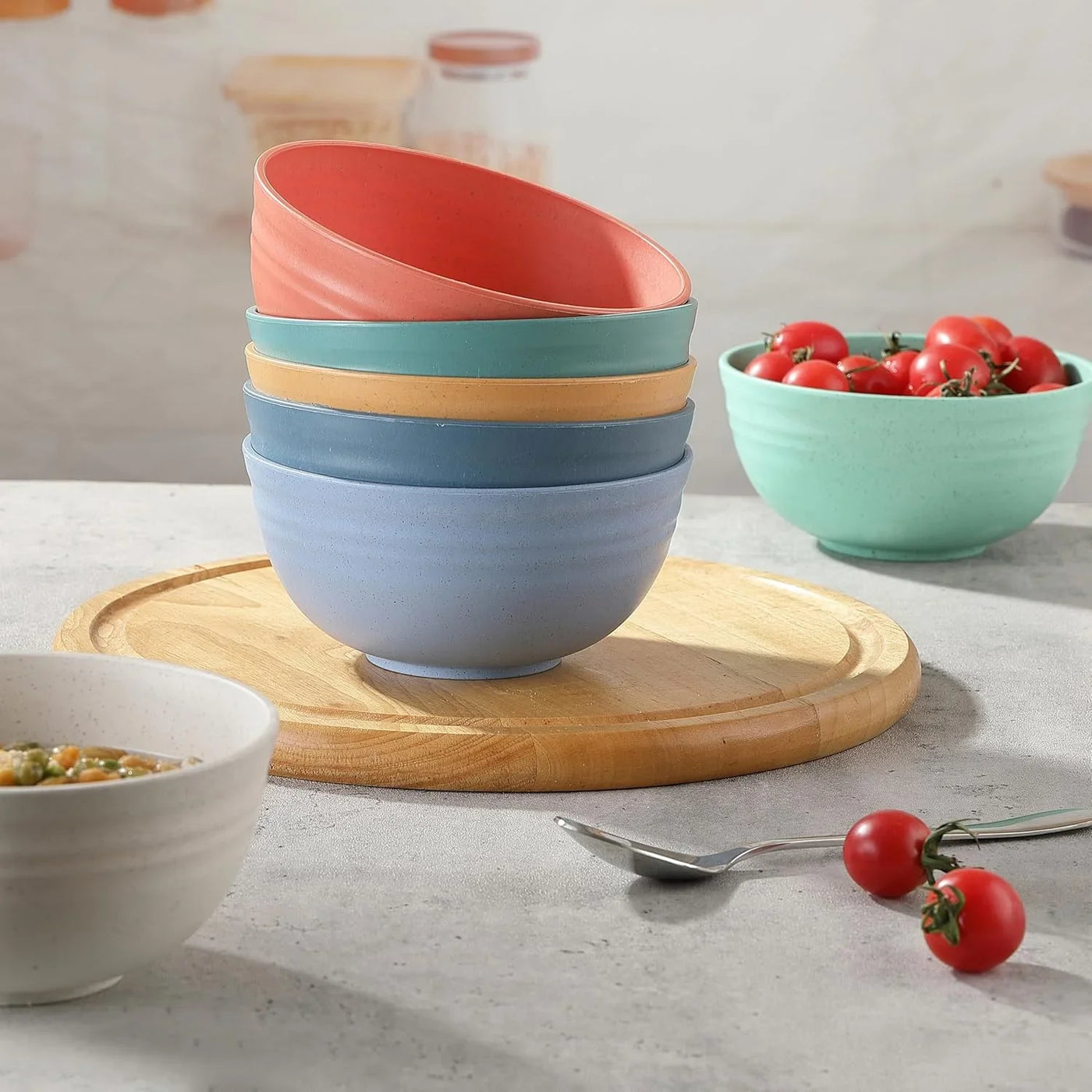 8PCS Cereal Bowl,  Unbreakable Wheat Straw Cereal Bowls, Microwave & Dishwasher Safe Kitchen Bowls for Cereal, Snack, Soup, Salad and Rice, Multicolors, BPA Free, 26Oz (Ser of 8)