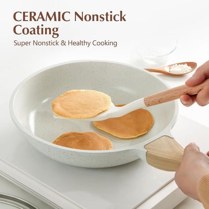 Nonstick Ceramic Frying Pan with Lid 8/9.5/10/11/12.5 Inch Omelet Pan Skillet, Free of Intentionally Added PFAS/PTFE Non-Toxic Chef'S Pan Induction Compatible Pan, Heat Resistant Handle