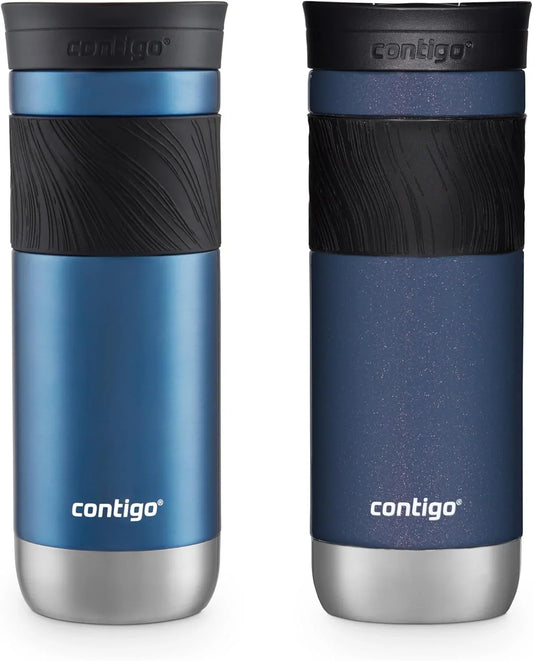SNAPSEAL Insulated Stainless Steel Travel Mug with Grip 20Oz. Blue Corn Transparent Satin & Midnight Berry
