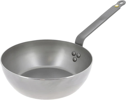 MINERAL B Carbon Steel Country Fry Pan - 9.5” Diameter, 6.5” Cooking Surface - Ideal for Sauteing, Simmering, Deep Frying & Stir Frying - Naturally Non-Stick Finish - Made in France