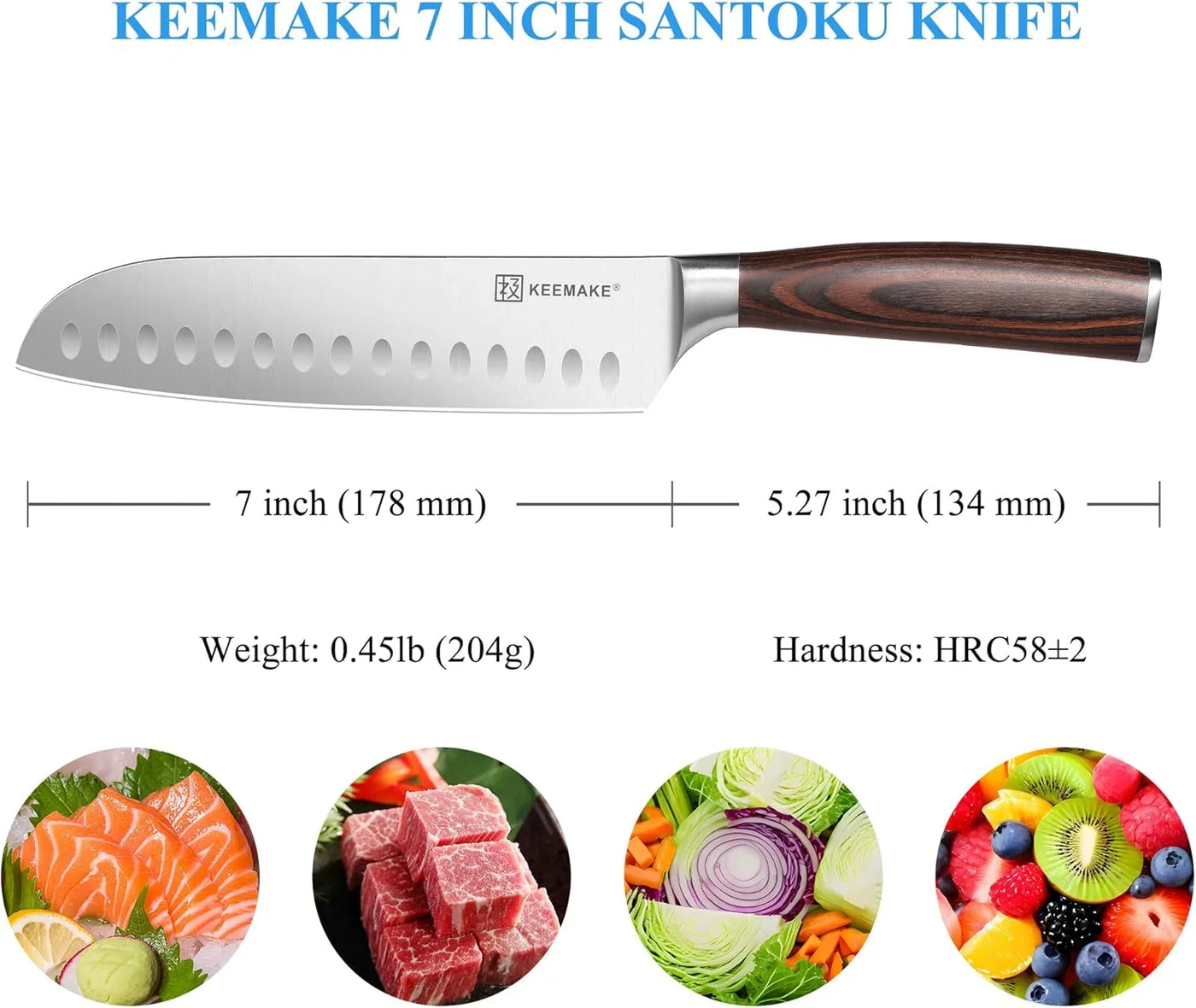 Chef Santoku Knife - 7 Inch Ultra Sharp Kitchen Knife with Stainless Steel Blade for Cooking Meat Fruit Vegetable with Ergonomic Pakkawood Handle and Gift Box Included